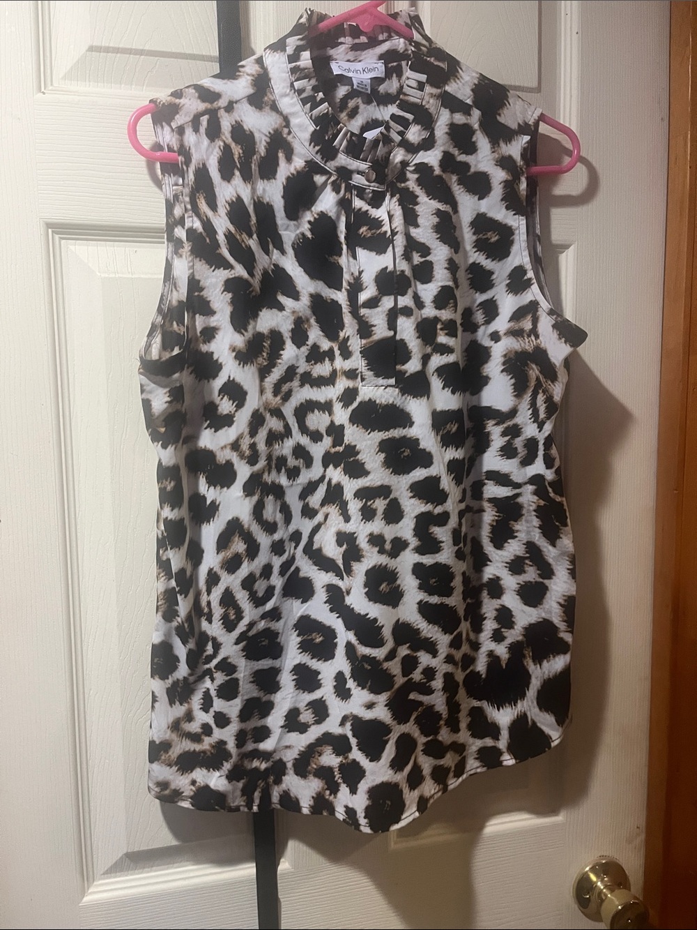 Calvin Klein Leopard Print Sleeveless Camisole - Black, White, Brown
